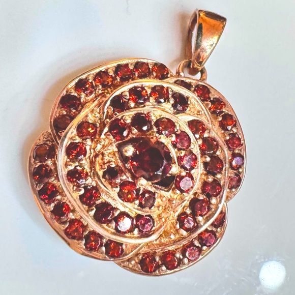 Rose Gold Over Sterling Garnet Rose Pendant - Picture 6 of 11